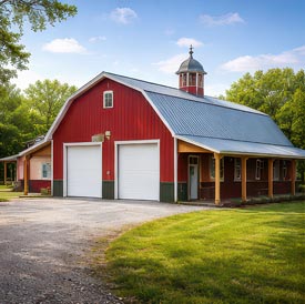 Traditional style pole barn with cupola showcasing durable post-frame construction for agricultural use